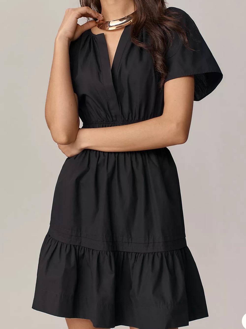 Anthropologie Black Smocked-Waist Mini Dress